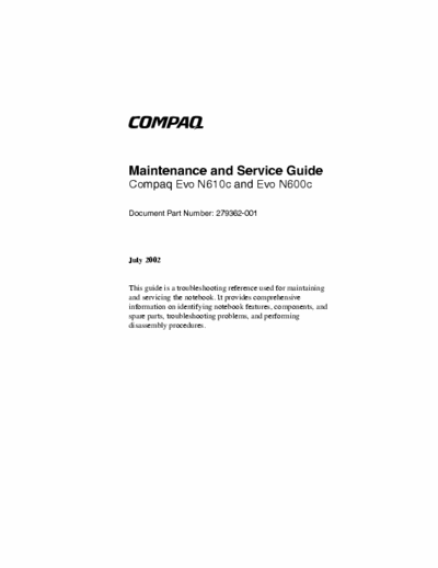 COMPAQ Compaq Evo N610c and Evo N600c Compaq Evo N610c and Evo N600c service manual